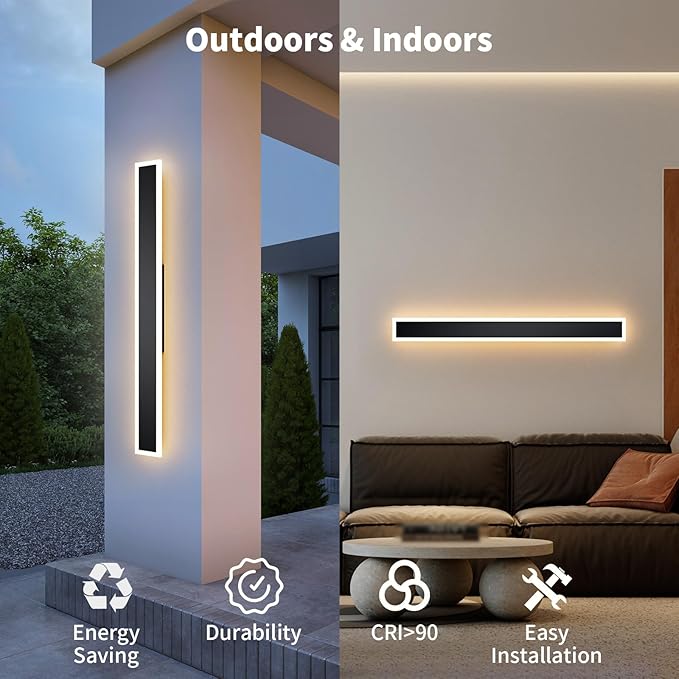 2 Pcs Modern Outdoor Wall Lights 47.2inch Dimmable 3000K-6000K with Remote Control Waterproof IP65 Exterior Long Wall Sconce for House Garage Patio