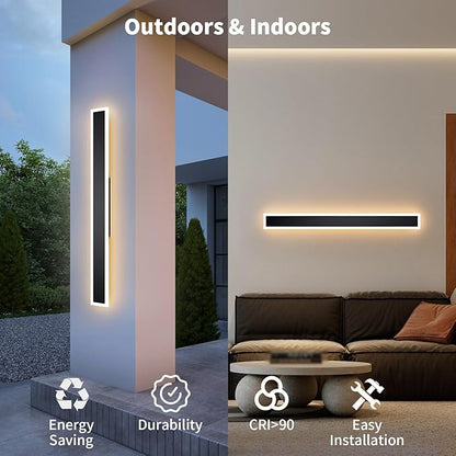 2 Pcs Modern Outdoor Wall Lights 70.8inch Dimmable 3000K-6000K with Remote Control Waterproof IP65 Exterior Long Wall Sconce for House Garage Patio