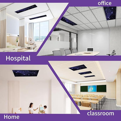 2pcs Fluorescent Light Covers - Light Covers for Ceiling Lights Classroom, Magnetic Light Filters for Office, Hospitals, Home 4 x 2 Feet (starry sky)
