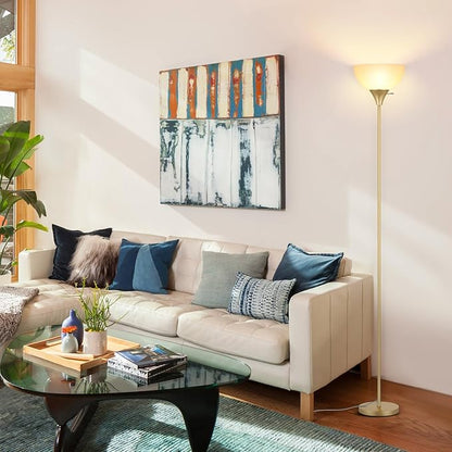 Floor Lamp, LED Standing Lamps with White Plastic Shade, Corner Floor Lights for Living Room Bedroom, Rotary Switch, Bulb not Included, Gold