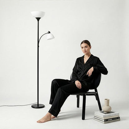 Brightech Sky Dome Plus LED Floor lamp, Torchiere Super Bright Floor Lamp with Reading Lamp for Living Rooms & Offices - Dimmable Tall Standing Lamp for Bedroom Reading - Black