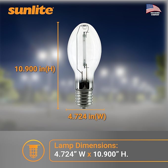 Sunlite 03663 MH400/U/MOG M59 Metal Halide Lamp, 400 Watts, Mogul Base (E39), ED37, 12,000 Hour Life Span, 36000 Lumen, Clear Finish, 4000K