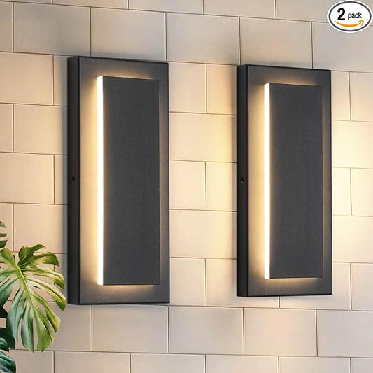 tewei 2 Pack Modern LED Outdoor Wall Lights, Black Exterior LED Wall Sconce Lighting Fixtures, Square Mini Indoor Wall Sconce, 360° Beam Angle, 3000K Warm White Outdoor Lights for House Porch