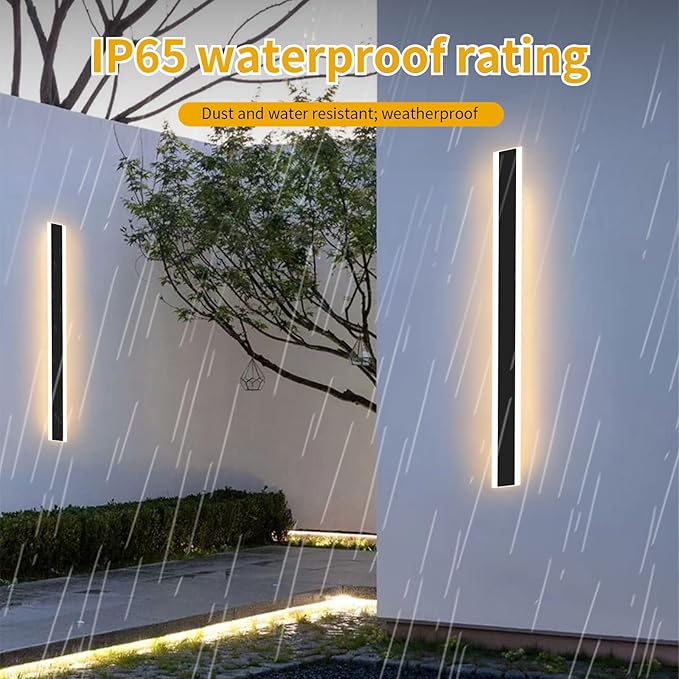 Modern 47inch Outdoor Wall Light, 3000K Black Acrylic Exterior Lighting Fixtures Wall Mount, Ip65 Waterproof Modern Porch Lights Long LED Wall Sconce, Led Long Outdoor Lights for House Hard-Wired