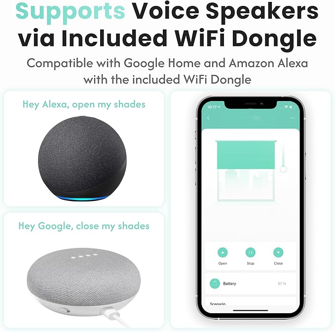 Aura Roller Smart Shade Driver, Remote Control & WiFi Dongle | Automate Existing Blinds | Beaded Window Shade Compatible Up to 4x5ft | Rechargeable Battery | Set Schedules | Hands Free Voice Control