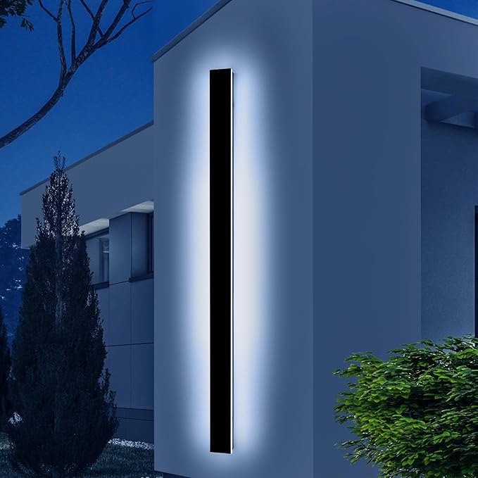 70.8inch Exterior Wall Light Fixture, 6000K Cold White, Modern Long Outdoor Wall Sconce, IP65 Waterproof, 60W, Black Minimalist Outside LED Strip Lights for Garage, Patio, Balcony, Fence