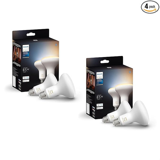 Philips Hue BR30 85W Smart LED Light Bulbs - White Ambiance - 4 Pack - 1200LM - E26 - Indoor - Control with App - Compatible with Alexa Google Assistant, and Apple Homekit