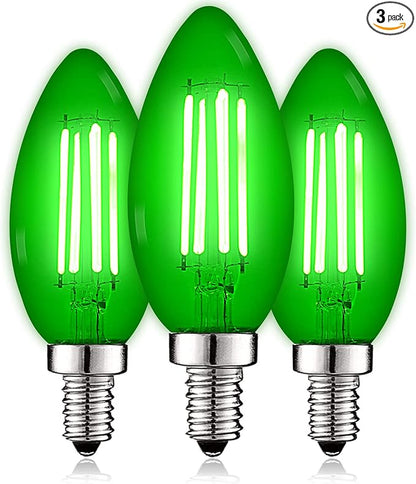LUXRITE E12 LED Filament Green Light Bulb, 4.5W (40W Equivalent), Colored Glass Candelabra Bulb, UL Listed, E12 Base, Indoor Outdoor, Porch, Decoration, Party, Holiday, Event, Home Lighting (3 Pack)