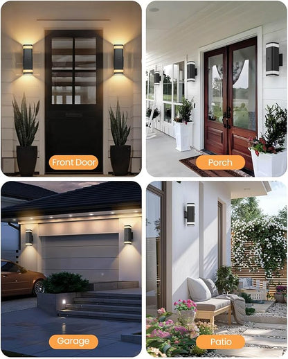 RAYVO Motion Sensor Outdoor Lights, Modern Dusk to Dawn Exterior Up and Down Sconce with Black Finish, Waterproof Wall Mount Lighting for Porch Garage, Bulbs Included