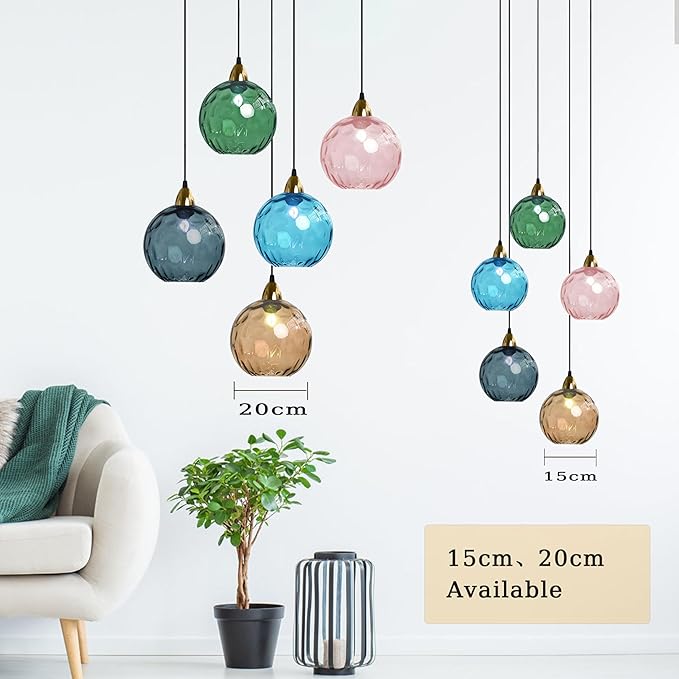 15cm/5.9’’ Industrial Vintage Spherical Glass Pendant Light, E26 Ceiling Hanging Lamp, Gold Finish & Ripple Glass Globe Shade, Dining Room Bedroom Chandelier (Pink)
