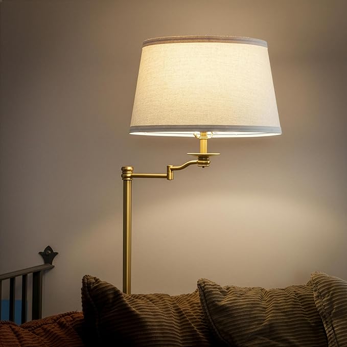 Brightech Caden LED Floor Lamp - Tall Standing Lamp with Swing Arm for Living Rooms & Offices - Antique Brass