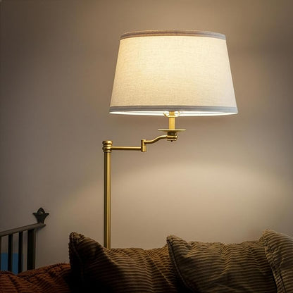 Brightech Caden LED Floor Lamp - Tall Standing Lamp with Swing Arm for Living Rooms & Offices - Antique Brass