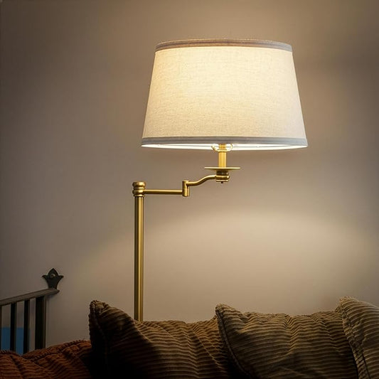 Brightech Caden LED Floor Lamp - Tall Standing Lamp with Swing Arm for Living Rooms & Offices - Antique Brass