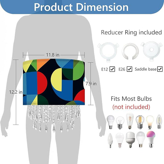 Modern Geometric Lamp Shade with Acrylic Bead Droplets, Colorful Pop Pattern Light Shade for Ceiling Pendant Table & Floor Lamps, Artistic Retro Decor, 11.8in