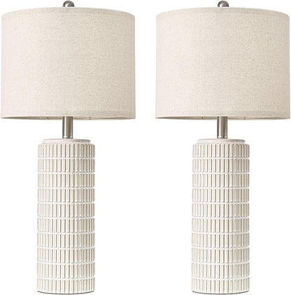 PoKat 27.5'' Tall Table Lamps for Living Room Set of 2, Ceramic Bedroom Lamps for Night Stands, Modern Bedside Lamps for Bedroom Living Room, Nightstand Lamps for End Table, Hallway, Gold and White