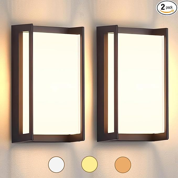 Modern Exterior Lighting Fixtures, 3-Color Temperature Front Porch Light fixtures, IP65 Waterproof Wall Sconce,18W Rectangular Black Outdoor Wall Lights for House Walkway Stair Garage