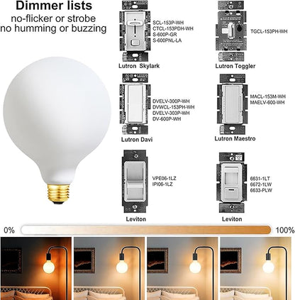 Leools LED Light Bulb G40 Dimmable Flick-Free Matt 4W Frosted Glass CRI95 Warm White 438LM, 40W Equivalent Vintage LED Edison Globe Filament Light Bulb,E26 Base, 1 Pack