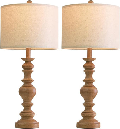 BOBOMOMO 27" Light Brown Table Lamps Set of 2, Large Farmhouse Resin Lamps with Linen Shades, Rustic Vintage Lamps for Living Room, Bedroom, Console Table or Entryway Home Lighting
