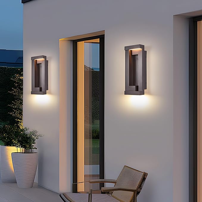 Modern Outdoor LED Wall Lights, 15" H Outside Art Wall Sconce, Bronze Wall Mount Fixture with Integrated LED 24W 2200LM 3000K, IP65 Waterproof Exterior Lamp for House, Porch, Garage