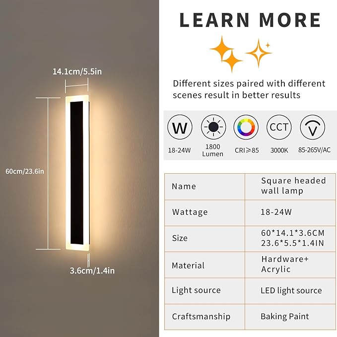 Mikeru Upgraded Widened 2pack 23.6inch Outdoor Wall Light Fixtures, 3000k Exterior Lighting Fixtures Ip65 Waterproof Rust Long LED Wall Light Hardwire Wall Mount Porch Lights (Width: 5.5inch)