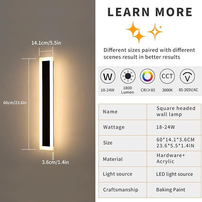 Mikeru Upgraded Widened 2pack 23.6inch Outdoor Wall Light Fixtures, 3000k Exterior Lighting Fixtures Ip65 Waterproof Rust Long LED Wall Light Hardwire Wall Mount Porch Lights (Width: 5.5inch)