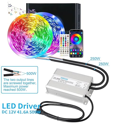 LED Driver 12V500W Waterproof Power Supply 110V/130V AC to 12V DC 41.6A Low Voltage Switching Power Supply IP67 Underwater Lighting LED Light Module Waterproof Transformer