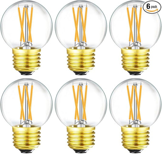 Leools Dimmable g16.5 led Bulb 40W g16 1/2 led Edison Bulb 2700K 4W e26 led Globe Bulb for Ceiling Fan,Chandelier,Vanity Light Bulb AC120V G50 400lm 6Pack