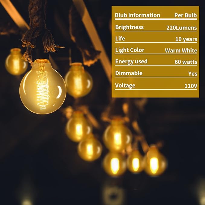 G25 Globe Edison Bulbs, 6-Pack 60w Vintage Edison Light Bulb, Spiral Filament Edison Bulbs, E26 Base - Amber Glass Warm Light - 120V 2700K Dimmable - G80 Decorative Lightbulbs
