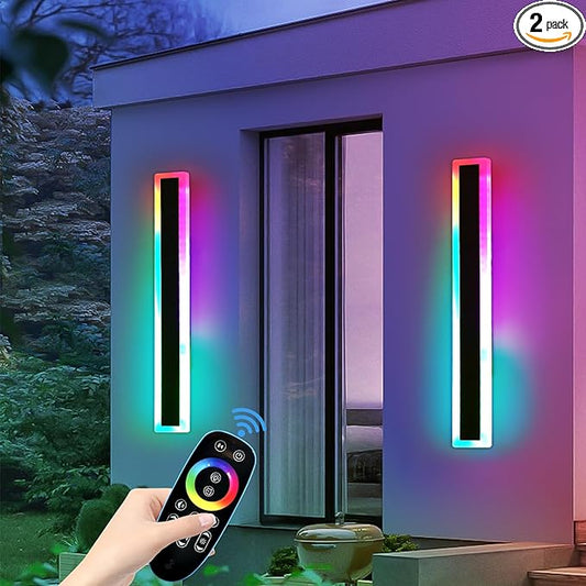 Mikeru 2pack 31.4inch Outdoor Wall Light Fixtures, RGB Modern Outdoor Wall Sconce 10%-100% Dimmable Smart Outdoor Light Fixtures Wall Mount Featuring Multiple Modes and 12 Colors for Patio Entryway