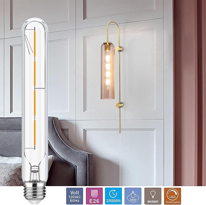 XININSUN T10 Led Bulb,8.9 Inch Long Tubular Led Light Bulbs,40Watt Equivalent, Warm White 2700K 400lm,E26 4W led t10 Bulb,LED Filament Light Bulb,Dimmable Long Light Bulbs,Clear Glass,4 Pack.