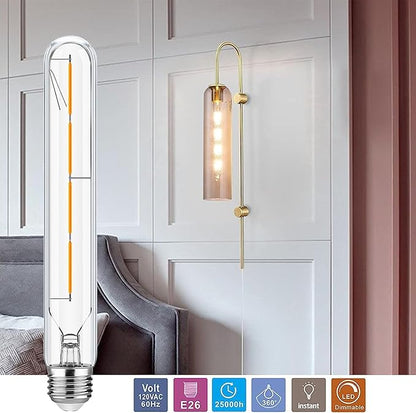 XININSUN T10 Led Bulb,8.9 Inch Long Tubular Led Light Bulbs,40Watt Equivalent, Warm White 2700K 400lm,E26 4W led t10 Bulb,LED Filament Light Bulb,Dimmable Long Light Bulbs,Clear Glass,4 Pack.