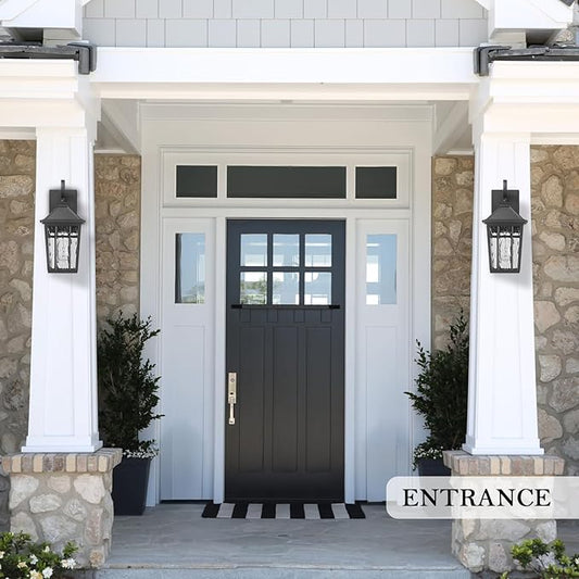 Darkaway Outdoor Wall Lights for House, Exterior Lighting Fixtures Wall Mount Outside Porch Lights Waterproof Black Outdoor Sconce Lights with Water Ripple Glass for Patio Garage Front Door