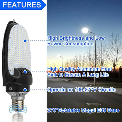 LED Shoebox Corn Retrofit Lamp, 75W/95W/115W Power Selectable, 5000K Shoebox Corn Bulb, Rotatable E39 Mogul Base, 500W MH Equivalent, LED Paddle Bulb for Parking Lot, Wall Pack, Flood Light Retrofit
