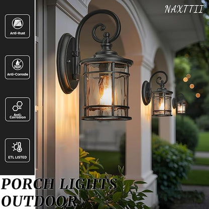 Outdoor Wall Lamps Exterior Waterproof Wall Sconce Light Fixture with Water Ripple Glass Die-Casting Aluminum Black Waterproof Wall Mount Light for Porch Garage Yards