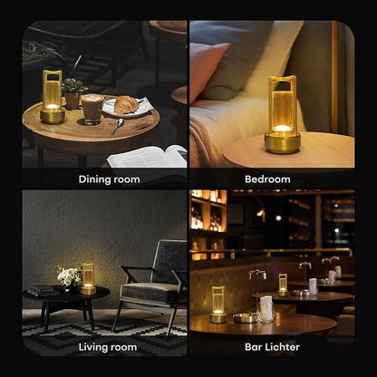 Portable Table Lamp for Indoor/Outdoor, Rechargeable Cordless Desk Lamp with Touch Sensor, 3 Way Dimmable Suitable for Bars/Cafes/Restaurants/Bedrooms/Camping Sites (Gold)