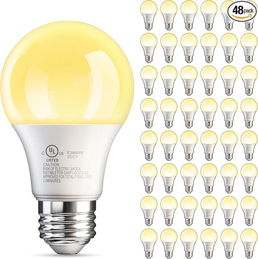 TJOY A19 LED Light Bulbs Soft Warm White 2700K, 60 Watt Equivalent, Efficient 9W, E26 Standard Base, Non Dimmable Energy Saving Warm Light Lamp Bulb 800LM 120V, for Home, Bedroom, Living Room, 48 Pack