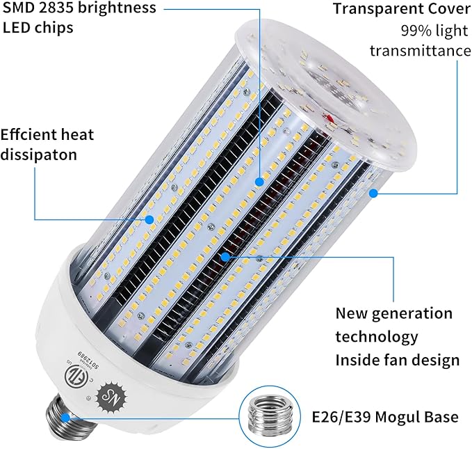 NS 2-Pack 120W LED Corn Bulbs,5000K,AC110-277V,18000lm,E26/E39 Base,LED Replacement Metal Halide HID CFL for Commercial Industrial Lighting Warehouse High Bay Light Fixture Garage Workshop