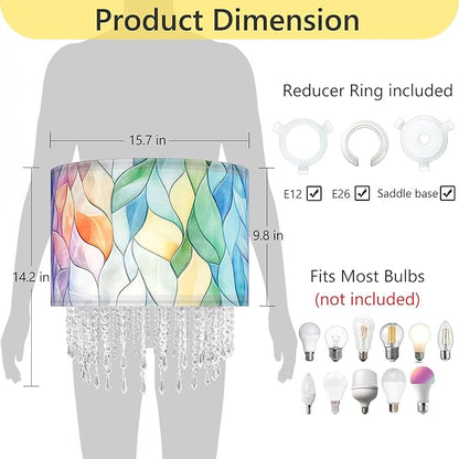 Colorful Macaron Lamp Shade with Acrylic Bead Droplets, Elegent Whimsical Fabric Light Shade for Pendant Table & Floor Lamp, Art Decor for Bedroom or Eentryway, 15.7in
