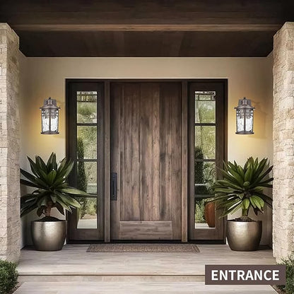 Darkaway Outdoor Wall Light Fixture,Outside Porch Lights Wall Mounted Water Ripple Glass Exterior Waterproof Lantern Modern Wall Sconce Lighting for Front Door Yard Patio