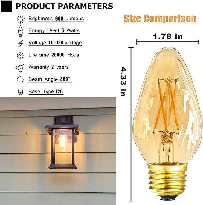 Leools E26 Vintage Edison Bulbs 6W Dimmable LED Bulbs 2700K Amber Warm White 600lm 6 Pack 120V AC E26 Medium Base Light Bulbs for Pendant Light Fixture,6-Pack