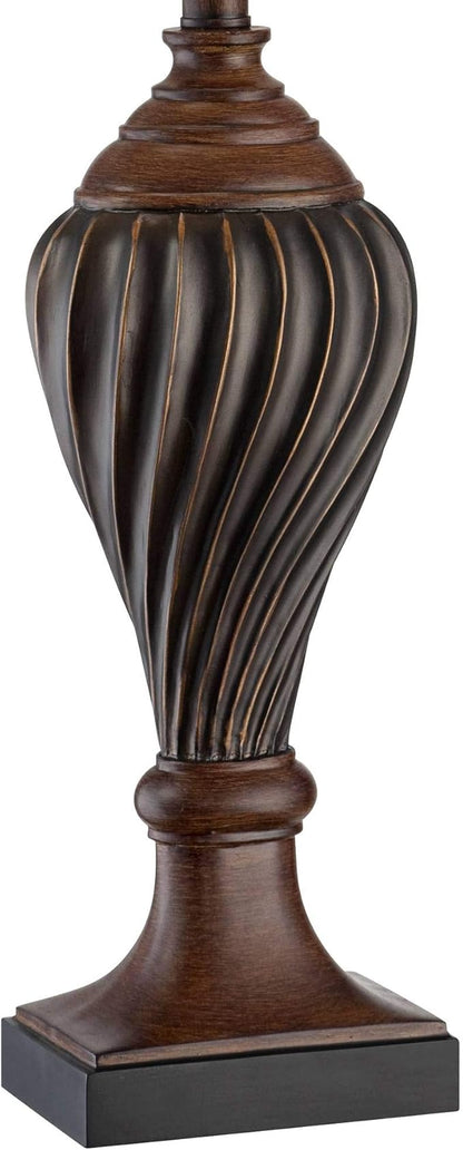 Regency Hill Carved 28 1/2" Tall Urn Traditional End Table Lamps Set of 2 Two-Tone Brown Finish Beige Shade Living Room Bedroom Bedside Nightstand House Office Home Kitchen Entryway Console Family