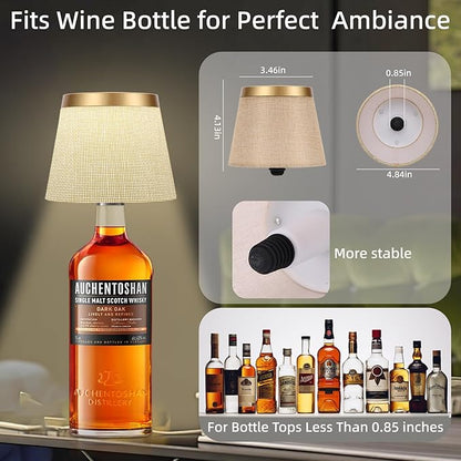 Wireless Bottle Lamp Shades, Wine Bottle Lamps with RGBW Touch Dimmable Bottle Lights, 4000mAh Rechargeable LED Bottle Lamp Lights for Bedroom Bar Restaurant Home Decor (Gold)