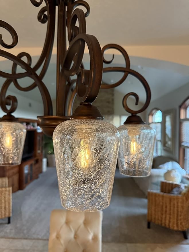 Wine Glass Lamp Shade for Lighting Fixture, 6.3" Height, 1-5/8 Inch Fitter, 3 Pack Clear Crackle Effect Glass Replacement Globe Shade