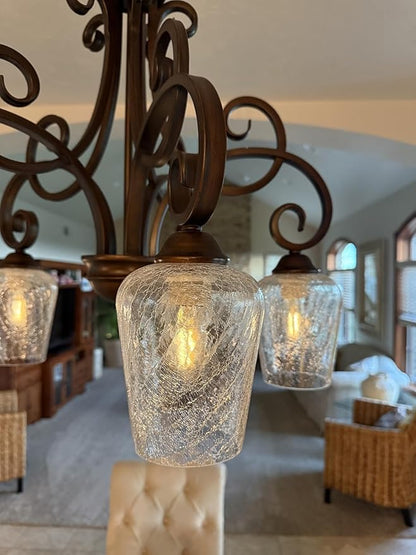 Wine Glass Lamp Shade for Lighting Fixture, 6.3" Height, 1-5/8 Inch Fitter, 3 Pack Clear Crackle Effect Glass Replacement Globe Shade