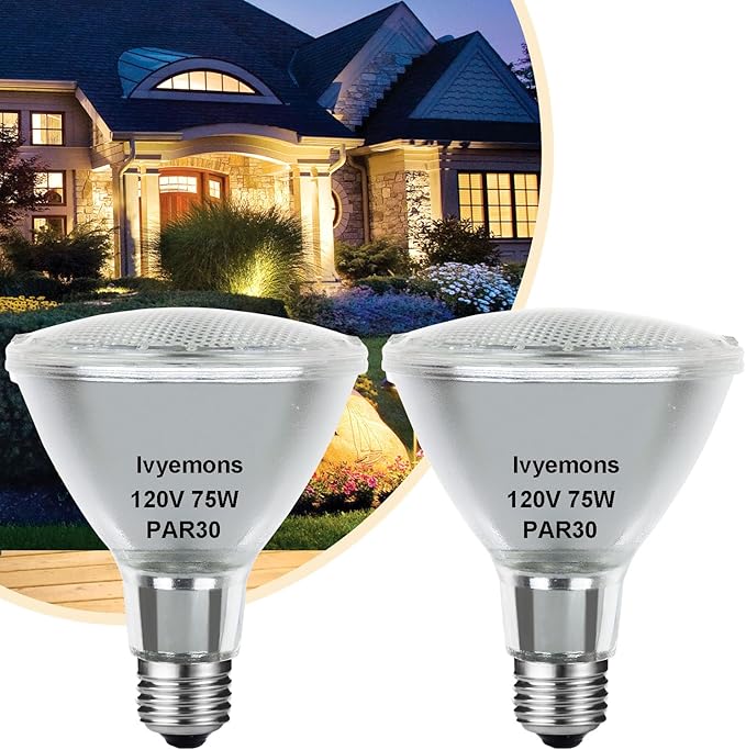 PAR30 Long Neck Halogen 75W 120V - 2 Pack PAR30 75W 120V Flood Bulb Warm White 2800K, PAR 30 Dimmable E26 Base, High Output 800LM 75Watt PAR 30 Halogen Bulb for Tracking Light, Recessed Light