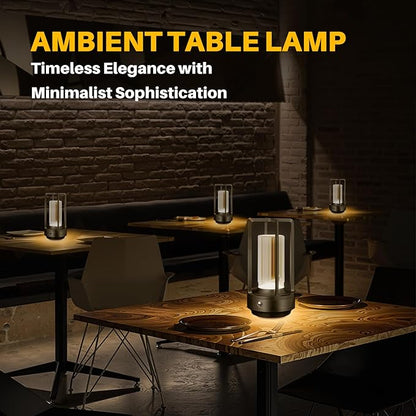 Rechargeable Table Lamp Cordless, 3 Color | Crystal | Stepless Dimming, for Dining Room, Living Room, Bar, Cafe, Restaurant, Patio, Camping, (Black)
