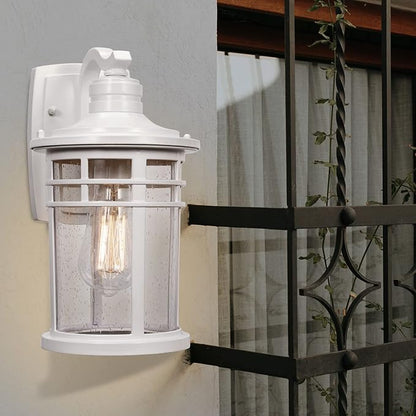 Darkaway Outdoor Porch Lights Wall Mount, Outdoor Light Fixtures Sconces Wall Lighting with Seeded Glass Waterproof Exterior Lights for Patio Yard House Hallway Doorway Garage(1 Pack, White)