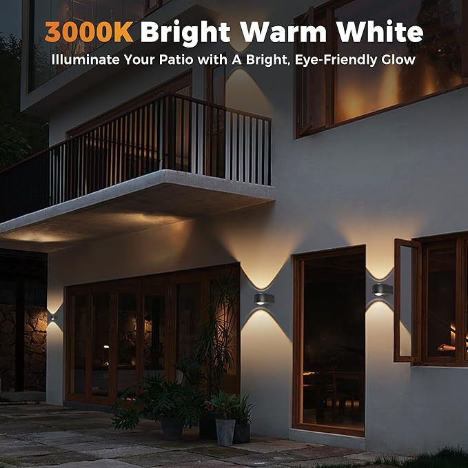 Wall Lights Outdoor 8W, 3000K 705 LM Modern Porch Light, Up Down Lights, Matte Black Waterproof Wall Sconce, Aluminum, Exterior Light Fixture Wall Mount for Porch Patio Door (4-Packs)