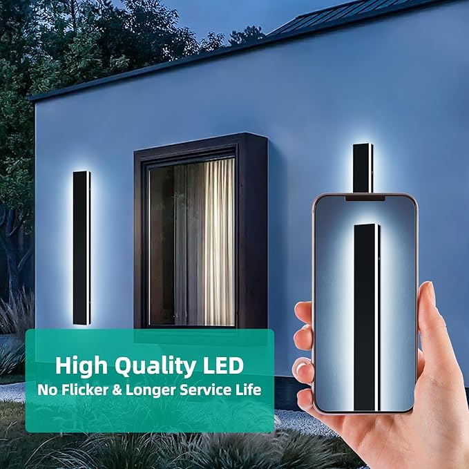 Upgrade Widened 2 Pack LED Outdoor Wall Sconce, 39.3inch Modern Wall Mount Light, 3 Color 3000K/4500K/6000K, 36W, IP65 Waterproof, Outside Lighting Fixture for Courtyard, House, Patio