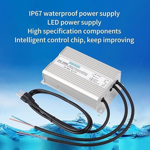 LED Driver 24V500W Waterproof Power Supply 24V DC 20.8A Low Voltage Switching Power Supply Suitable for Street Lights Lawn Lights LED Outdoor Landscape Lights Waterproof Transformer